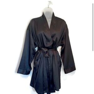 Victoria's Secret Black Satin Robe with Attached Satin Belt